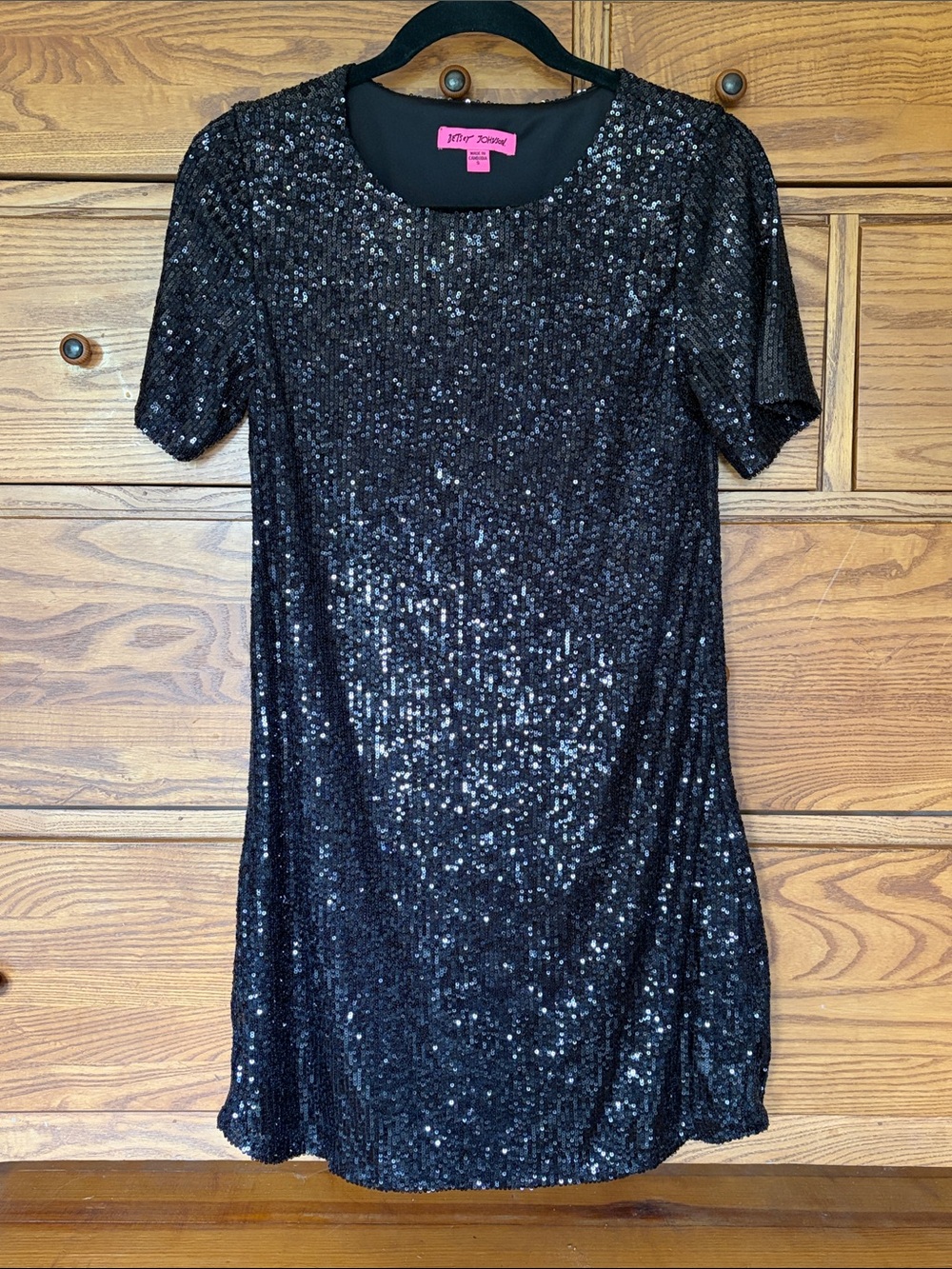 Betsey Johnson Black Sequin Short Sleeve Mini Dress